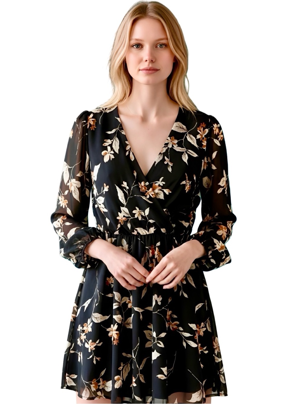 Dainty Hooligan Floral Long Sleeve Mini Dress Black Small Boho Romantic